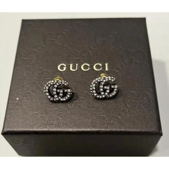 Gucci GG Gold Tone CZ Stud Earrings w/Box and Dust bag (GGXX030) - Picture 3 of 7